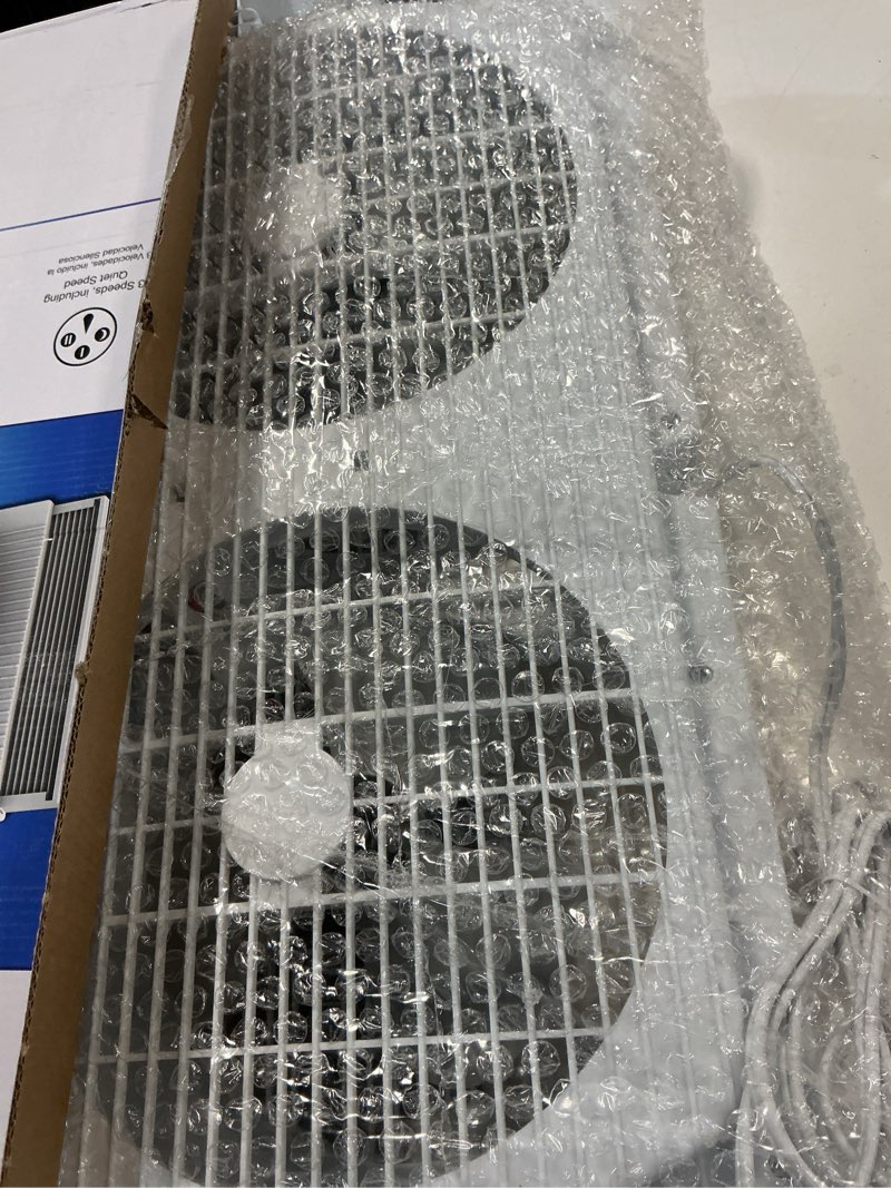Condition photo showing Good Condition for comfort zone 9-inch 3-speed reversible twin window fan – dual blade window exhaust fan with auto-locking expanders, 22.25" to 33" wide – tabletop feet & removable bug screen included white 3-speed
