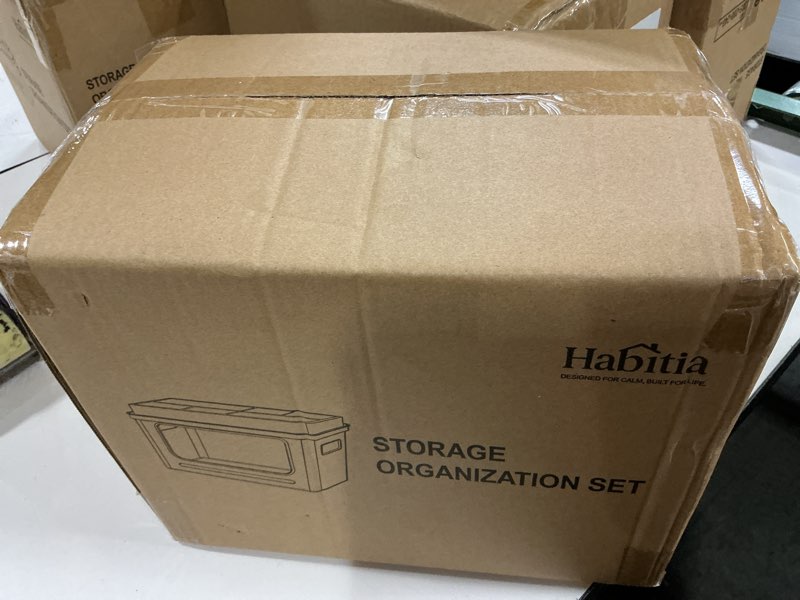 Condition photo showing New/Like New for Trash Bag Holder Dispenser – 2-Piece Organizer with Bamboo Lid & PET Base – Under Sink Kitchen Cabinet Bag Storage Solution