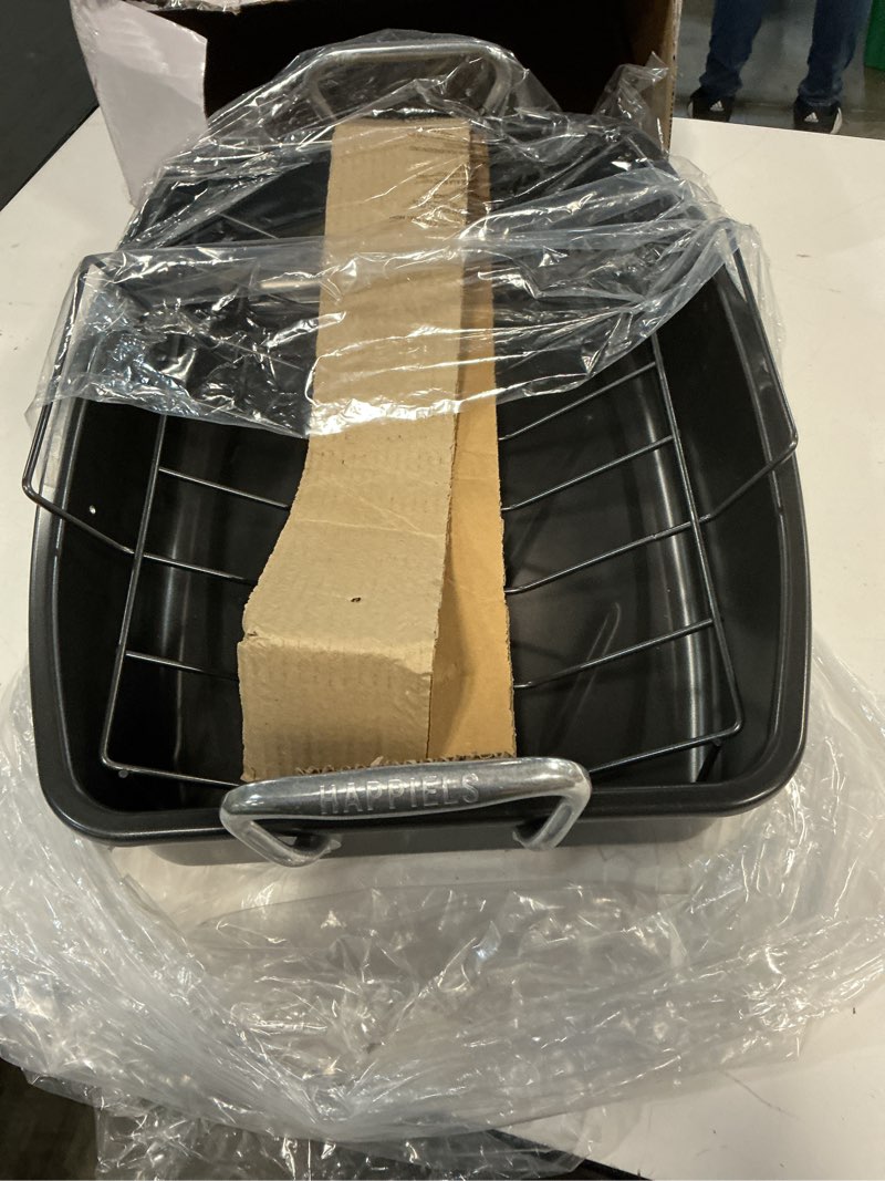 Condition photo showing Good Condition for happiels 17 x 13 inch roasting pan with rack, 20-25 lb large turkey roasting pan for oven non stick, turkey roaster pan with rack, roasting pans, turkey pan, deep roast pan, prime rib roaster