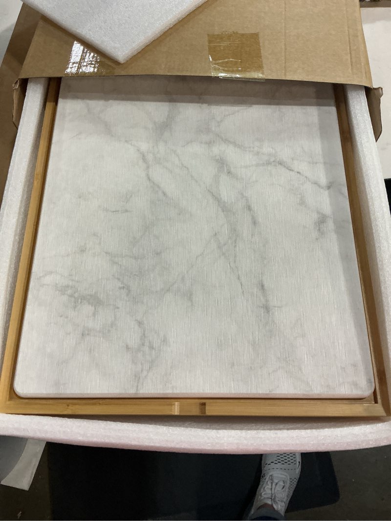 Condition photo showing New/Like New for golener stone drying mat for kitchen counter, dish drying pad with bamboo rack, super absorbent diatomaceous earth and drying rack, multi-purpose quick drying mat rack for kitchen,16”x12”,marble white marble white stone & bamboo 16" x 12"