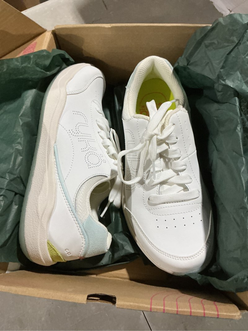 Condition photo showing As Is for ryka women's, courtside pickleball shoe 8.5 wide white/blue