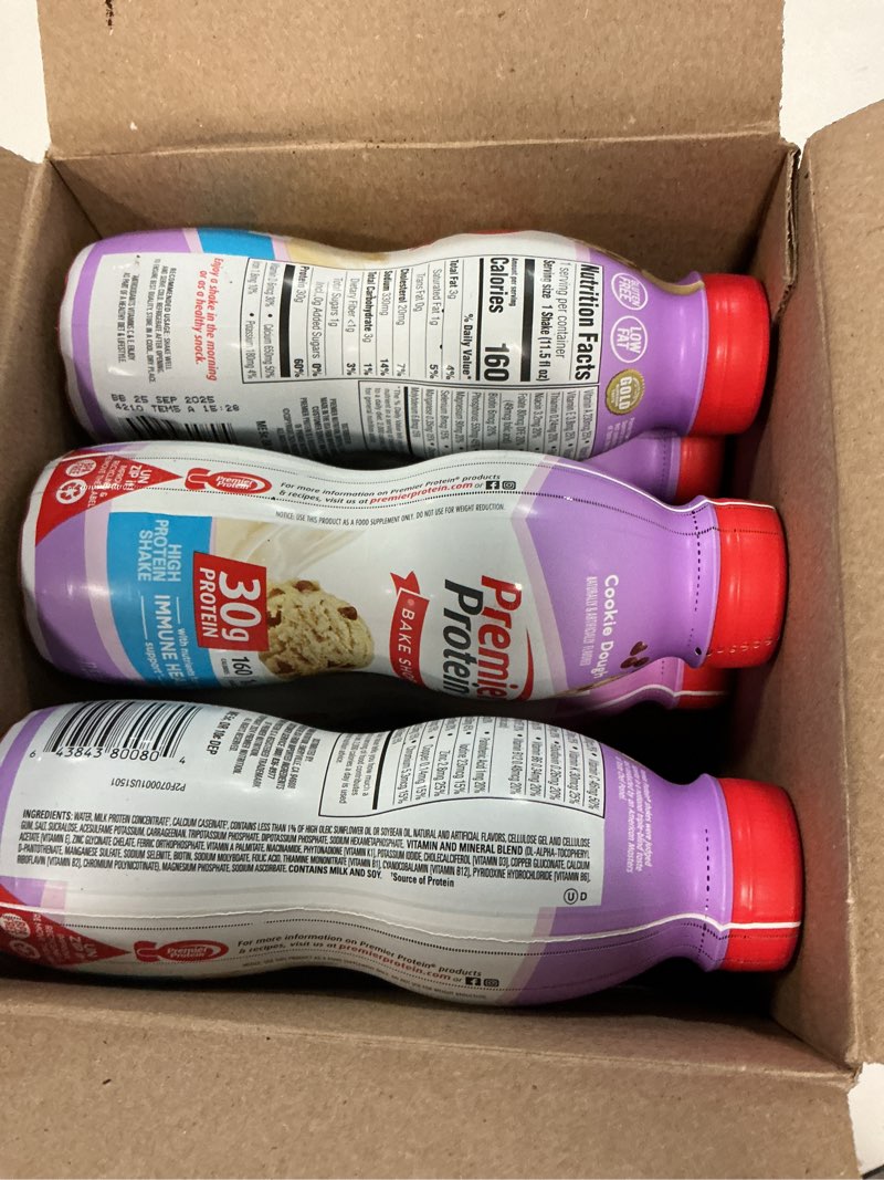 Condition photo showing New/Like New for (BBD : 25 /SEP/2025 ) Premier Protein Shake, Cookie Dough, 30g Protein, No Added Sugar, 24 Vitamins & Minerals to Support Immune Health, 11.5 fl oz, 12 Pack (Packaging May Vary) Cookie Dough 11.5 Fl Oz (Pack of 12)