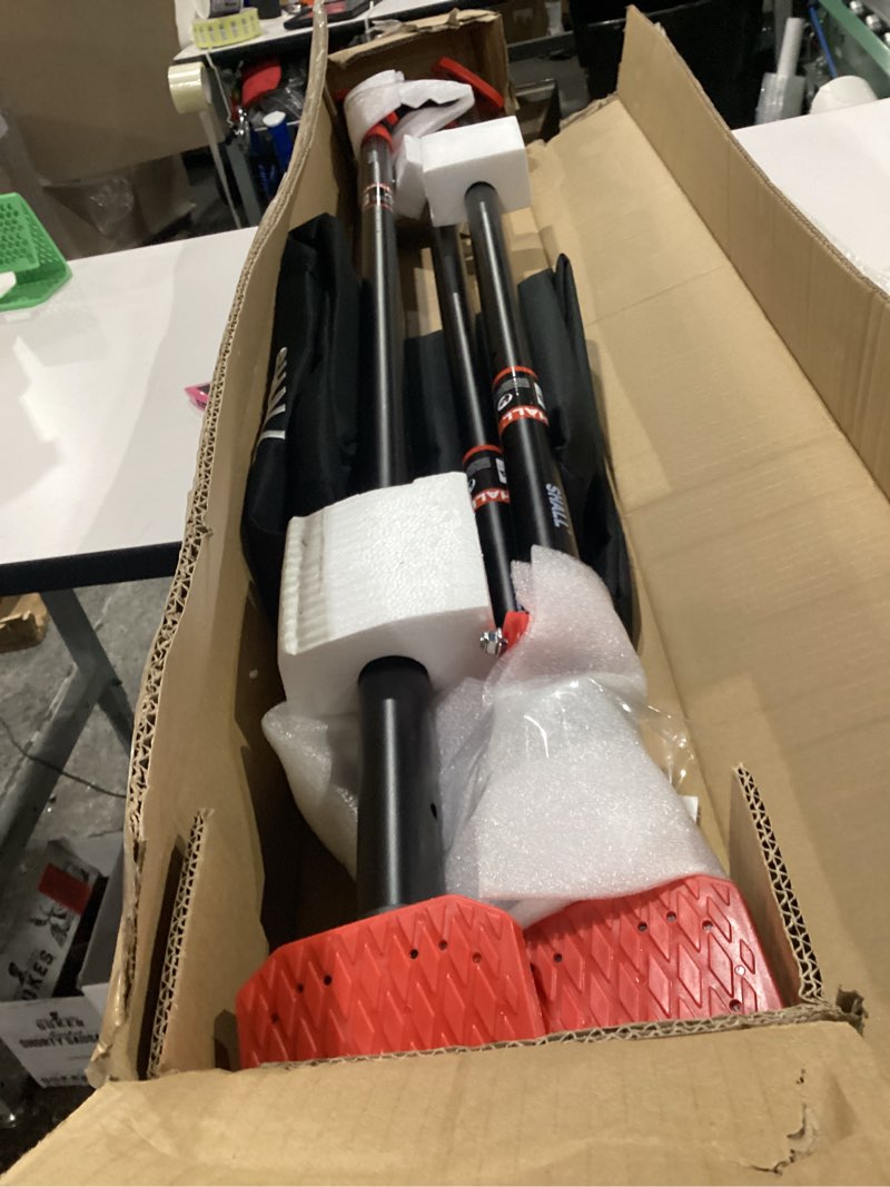 Condition photo showing New/Like New for shall cabinet jack support pole, 54-114 in steel telescopic quick support system rod, adjustable 3rd hand tool with 154lbs capacity for lifting drywall cabinet cargo bars, 4 pack w/storage bag 54"-114" | 4pc red/black