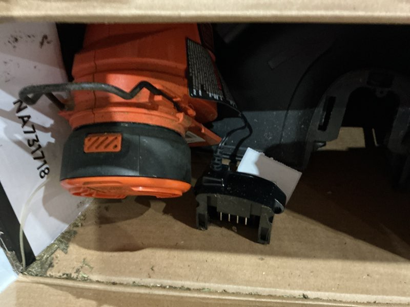Condition photo showing As Is for black+decker weed eater, lawn edger and cordless lawn mower 3 in 1 combo, includes (2) batteries, charger, 12 inch battery powered string trimmer and lawnmower, adjustable length and height (mtc220) 3-in-1 mower only