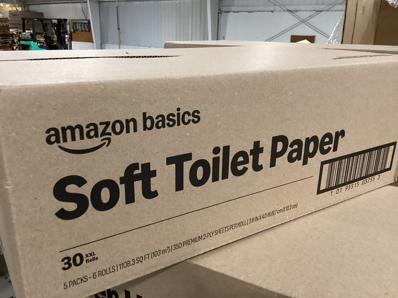 Amazon Basics 2-Ply Soft Toilet Paper, 30 Rolls (5 Packs of 6), 350 Sheets per Roll, Septic Safe, Equivalent to 185 Regular Rolls 350 sheet (Pack of 30)
