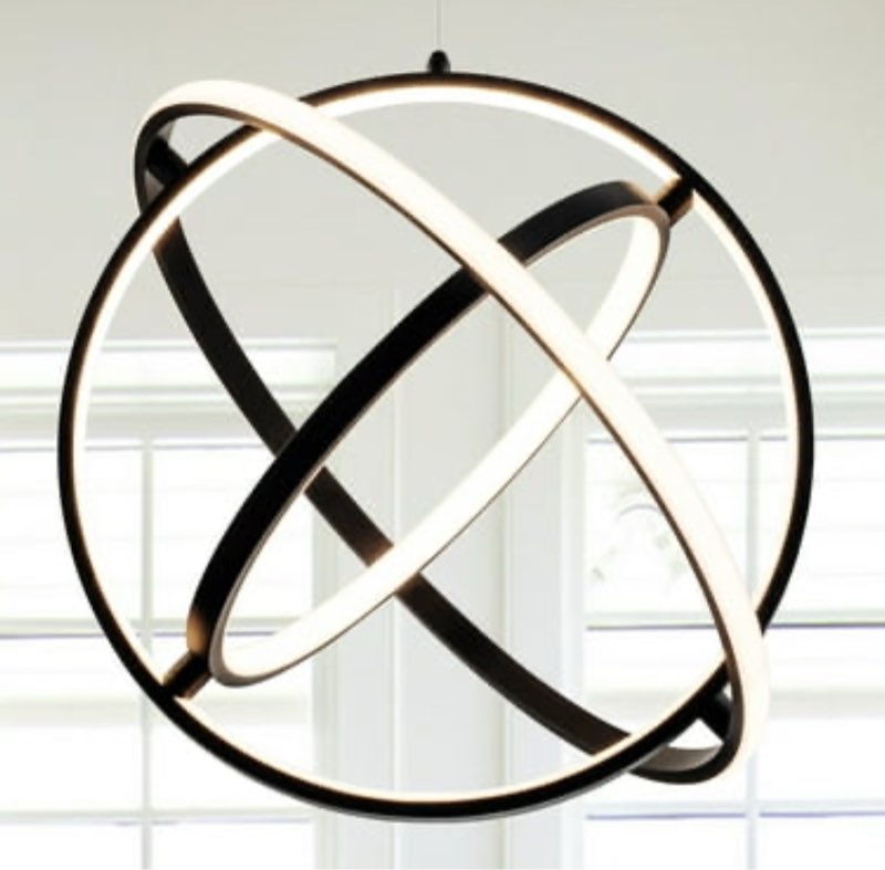C Cattleya 16in. Modern Black Aluminum Adjustable LED Globe Chandelier
