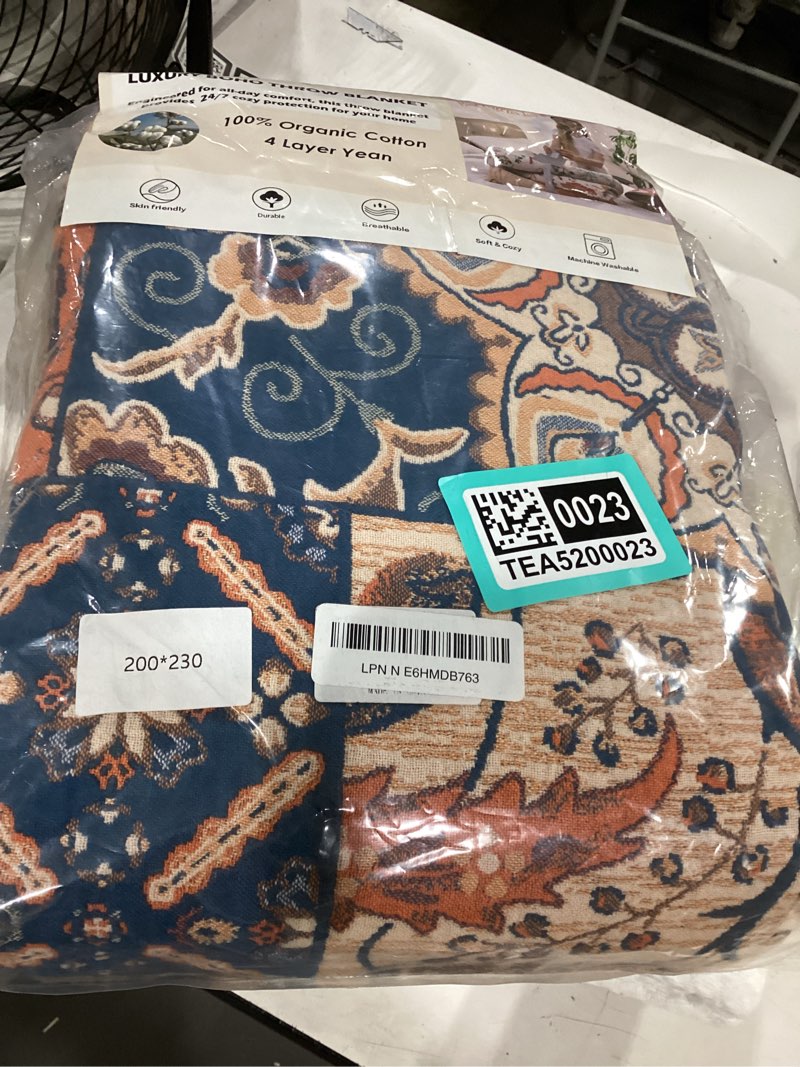 Condition photo showing New/Like New for vanjoroy boho throw blanket for bed couch 80" x 90", 100% organic cotton skin-friendly ultra soft quilt throw - floral rustic living room decor luxury reversible blanket for sofa chair and gift full/queen (80" x 90") boho-flower-h