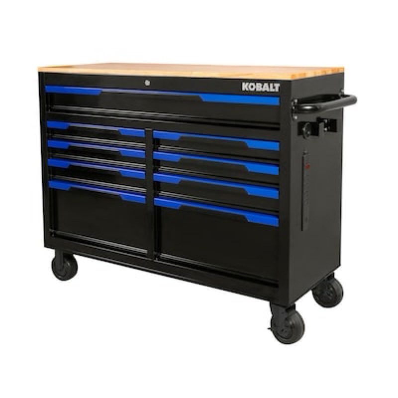  kobalt 46.1-in l x 37.2-in h 9 -drawers rolling black wood work bench