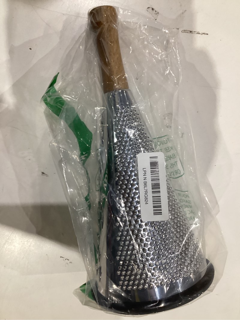 Condition photo showing Good Condition for Cone Cheese Grater with Handle - Stainless Steel Triple Function Wood Handle Parmesan Shaver Non-Slip Rubber Bottom Hand Held Multifunction Vegetables Cheese Grater with container(XL:11.8" X 5.1") Size XL:11.8" X 5.1"