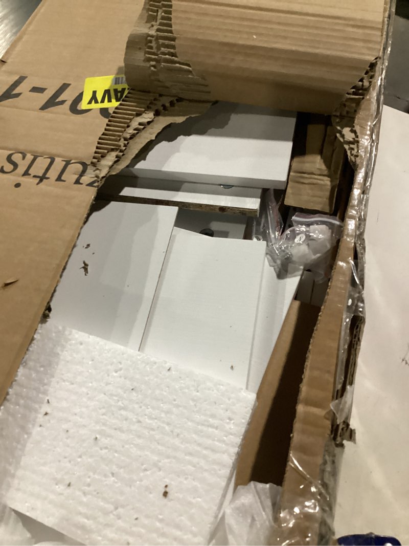 Condition photo showing As Is for Tall Bathroom Cabinet, Storage Cabinet with 2 Doors & 2Drawer, with Ajustable Shelve, for Bathrooms, Kitchens,Entrances,Bedrooms?White?