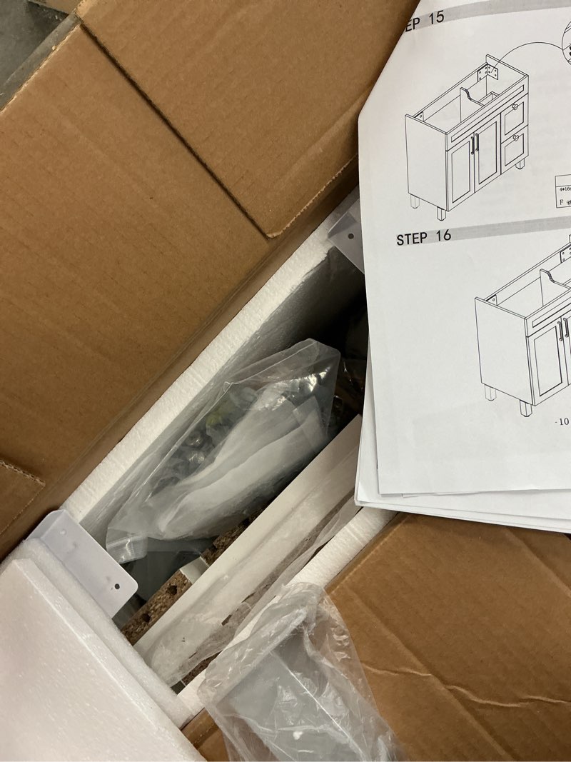 Condition photo showing Good Condition for (pick up 2 box ) 336 in. w x 18 in. d x 32 in. h modern bathroom vanity in white with white ceramic sink