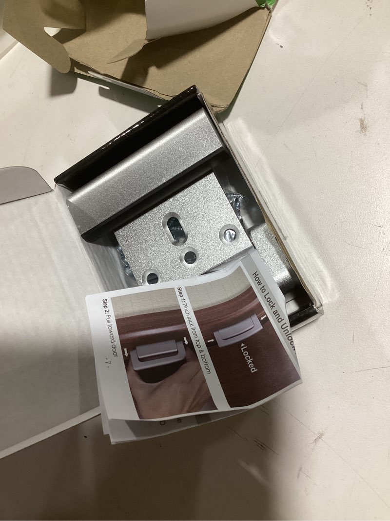 Condition photo showing Good Condition for Home Security Door Lock, 2 Pack Childproof Door Reinforcement Lock with 3 Inch Stop Withstand 800 lbs for Top Front Inward Swinging Door, Upgrade Flip High Night Lock to Defend Your Home Kids 2 Silver