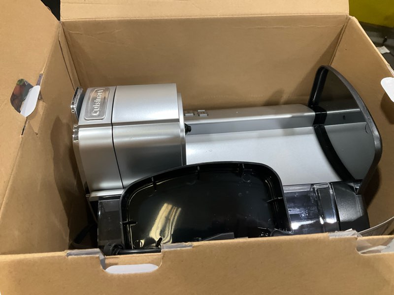 Condition photo showing As Is for cuisinart coffee maker, single serve 72-ounce reservoir pod coffee machine, programmable brewing & hot water dispenser, 3 cup-size settings, stainless steel, ss-10p1, silver