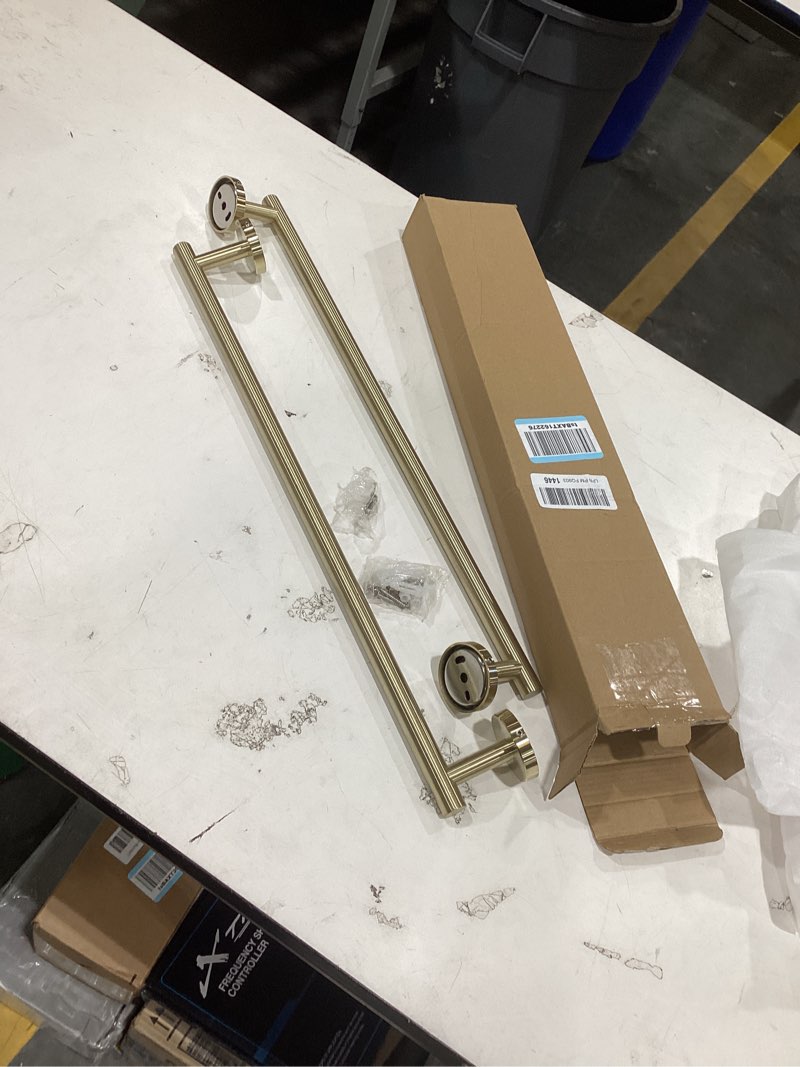 Condition photo showing Good Condition for brushed gold towel bar, 24 inch bathroom towel rack (total length 26-inch), towel holder wall mounted, thicken sus304 stainless steel towel rod modern home decor 26 inch brushed gold