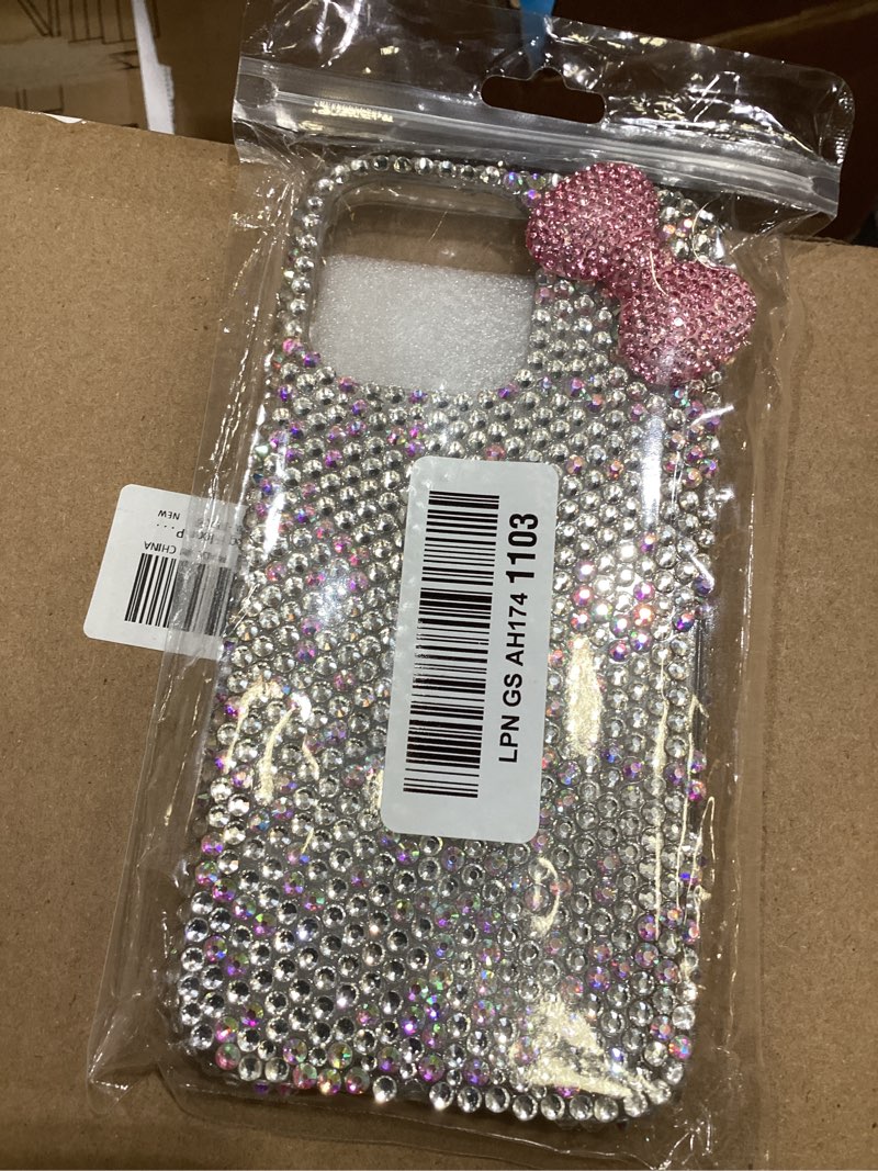 Condition photo showing Good Condition for for iphone 15 pro max 3d glitter sparkle bling case cute bow pink women girls kids crystal rhinestone clear protective diamond bumper cover case for iphone 15 pro max 6.7 inch for iphone 15 pro max 6.7 inch pink