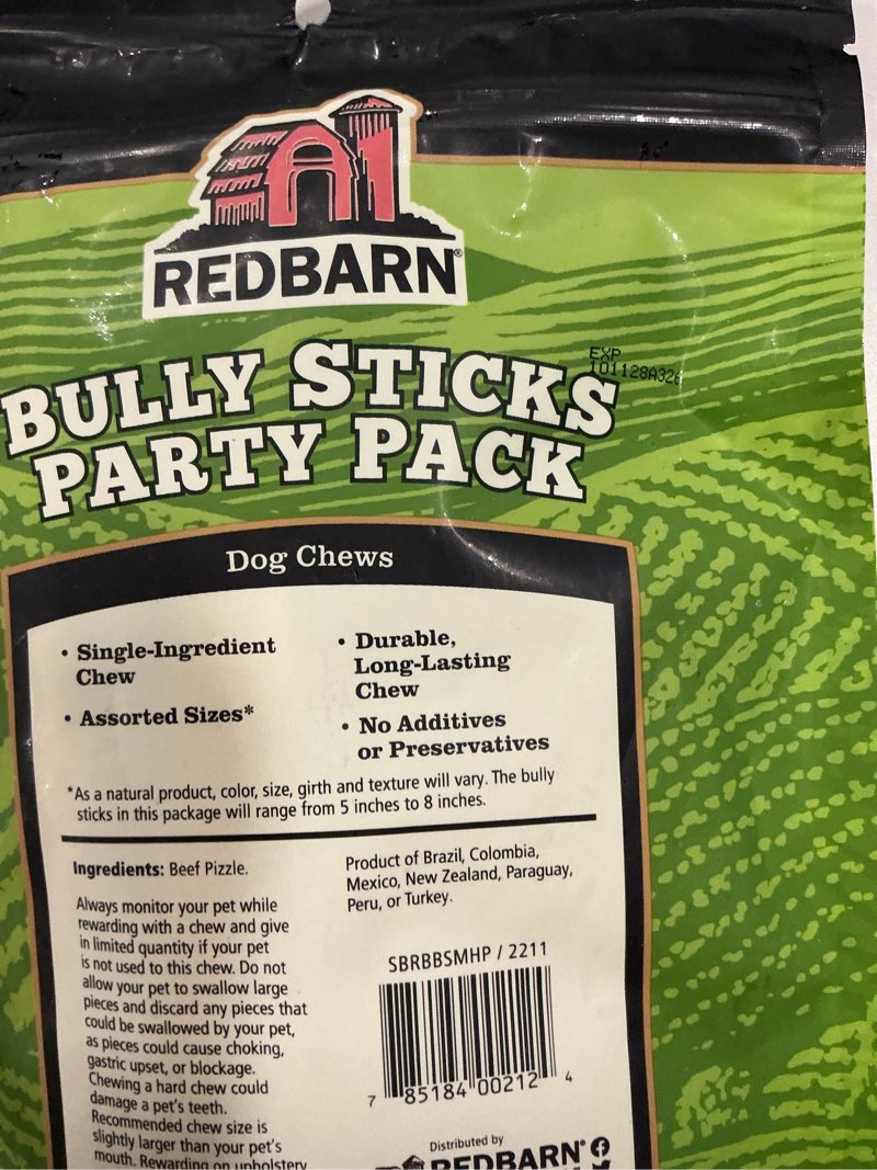 Condition photo showing New/Like New for Redbarn Pet Products All Natural 5\"-8\" Bully Sticks for Small & Large Dogs - Healthy Long Lasting Chews Variety Party Pack - 100% Beef Single Ingredient Low Odor Rawhide Free Dental Treats - 8 oz Bag 5\"-8\" 8 Ounce (Pack of 1)( EXP 10/11/2028) 