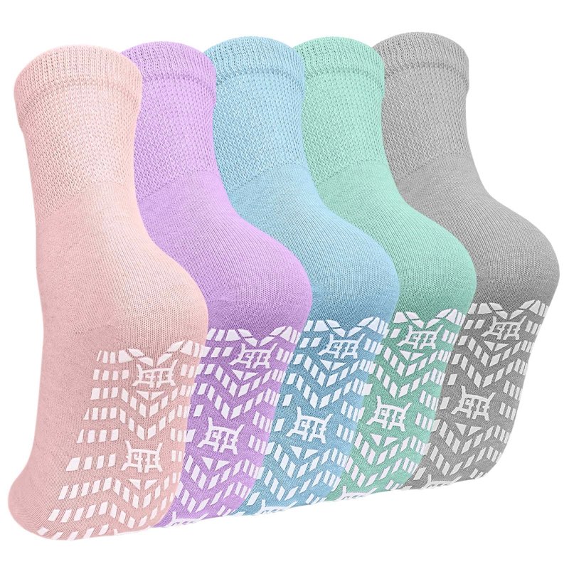 (Unknown Size)AMITOFO Women's Non-Slip Grip Socks,Non Slip Socks with Rubber Gripper Bottom,Ideal for Yoga, Pilates,Hospital Use,4-Pair Gripper socks,