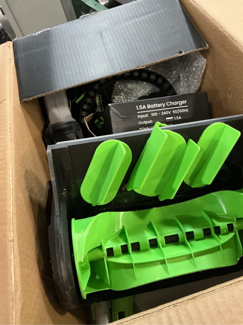 Condition photo showing As Is for SONTHIOW 13.5" Electric Snow Shovel, 20V Brushless Snow Shovel, Includes 2 * 4.0 Ah Battery and Quick Charger, Cordless Snow Blower with Directional Plate & Adjustable Front Handle (2 * 20V Battery) 13.5" *2 PACK Battery