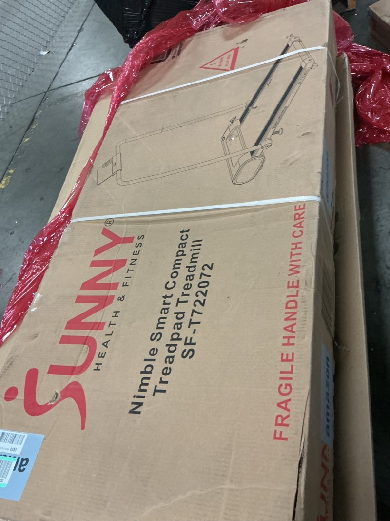 Condition photo showing New/Like New for Sunny Health & Fitness Slim Under Desk Walking Compact Treadpad Treadmill with Remote Control, Digital Display, Shock Absorption, Optional Trekking Poles, Free SunnyFit App Bluetooth Connectivity 2 In 1 Smart