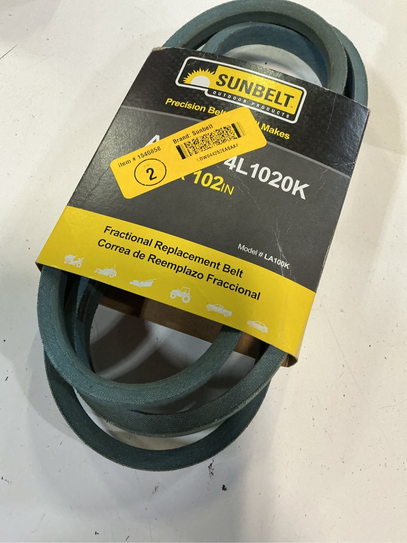 Condition photo showing As Is for sunbelt 1/2-in x 102-in deck/drive belt, multiple, replaces oem part number a100k, 4l1020k