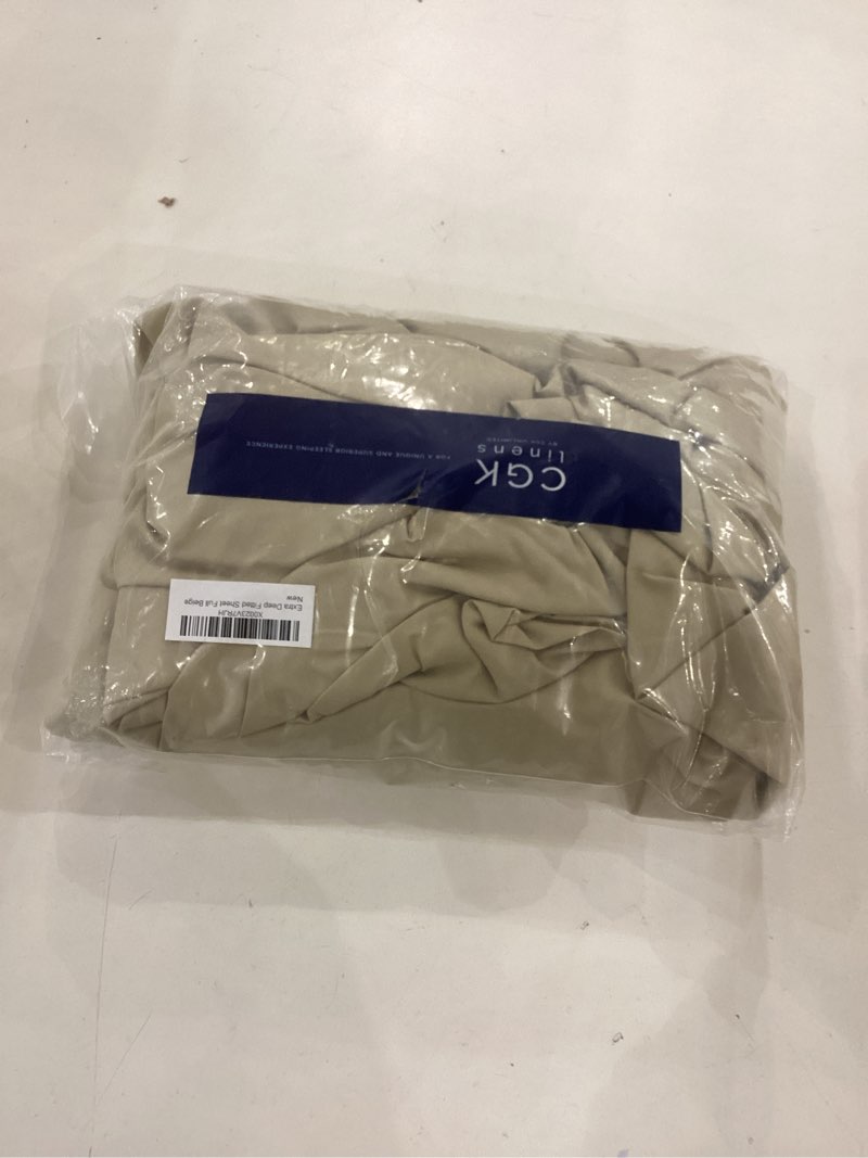 Condition photo showing New/Like New for Extra Deep Full Fitted Sheet - Hotel Luxury Single Fitted Sheet Only - Easily Fits 18 inch to 24 inch Mattress - Ultra Soft, Wrinkle Free w/Extra Deep Pockets - Easy-Care, Breathable & Comfy - Beige