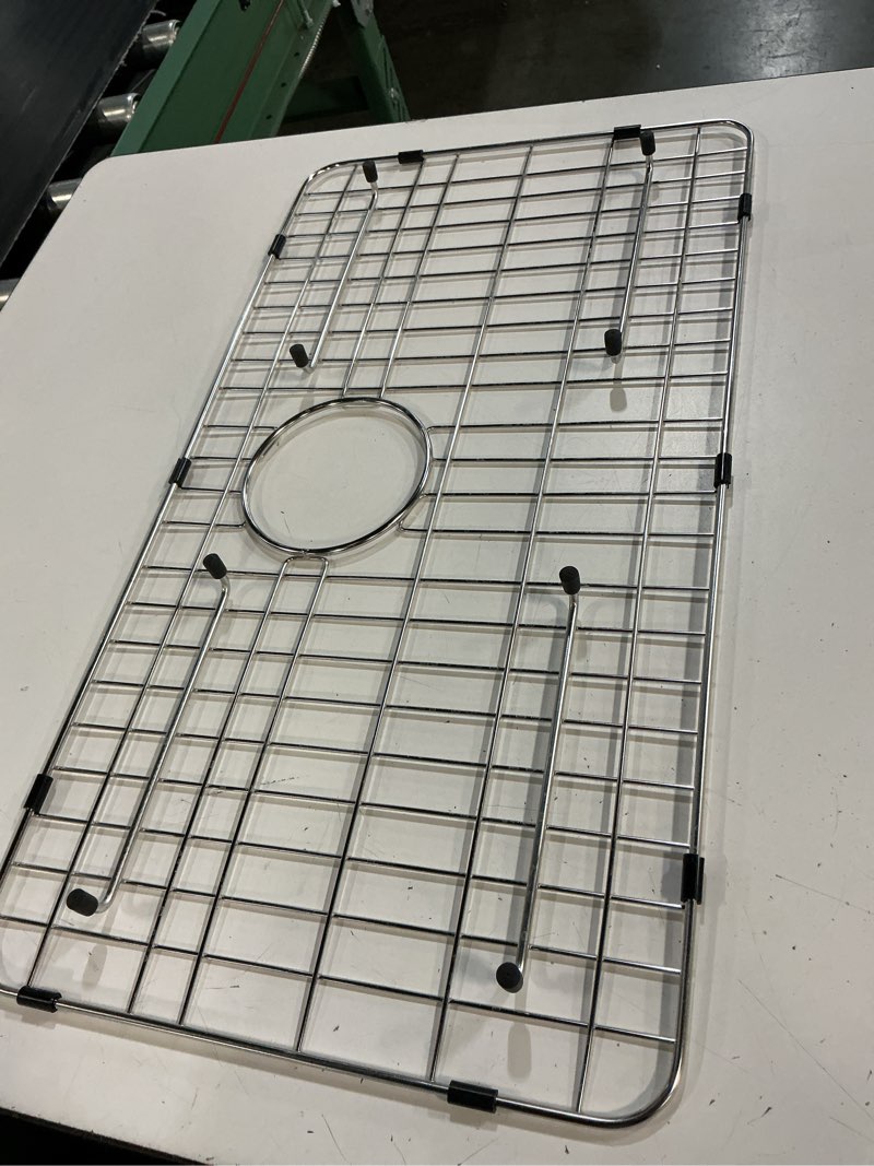 Condition photo showing Good Condition for serene valley sink protector grid 26-1/16" x 14-1/16", rear drain with corner radius 3-1/2", 304 stainless steel material nlw2614r