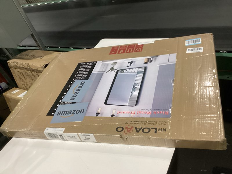 Condition photo showing New/Like New for LOAAO Black Metal Framed Bathroom Mirror for Wall, 24X36 Inch Rounded Rectangle Mirror, Matte Black Bathroom Vanity Mirror Farmhouse, Anti-Rust, Hangs Horizontally or Vertically Black 36"L x 24"W