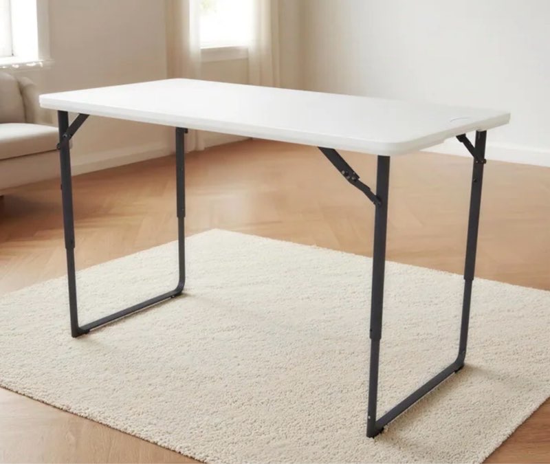 Vipbear - Folding Table, Indoor Outdoor Foldable Plastic Folding Tables, Height Adjustable Portable Rectangular Utility Card Table, White
