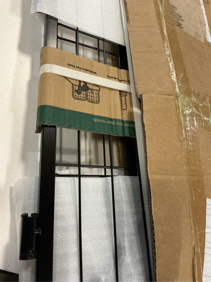 Condition photo showing New/Like New for fxw dog gate extra wide designed for indoor use, adjustable width up to 46-inch wide (24" h 2 wire panels for puppies and small dogs), black black up to 46" w?1 panel + 1 door? 24"h