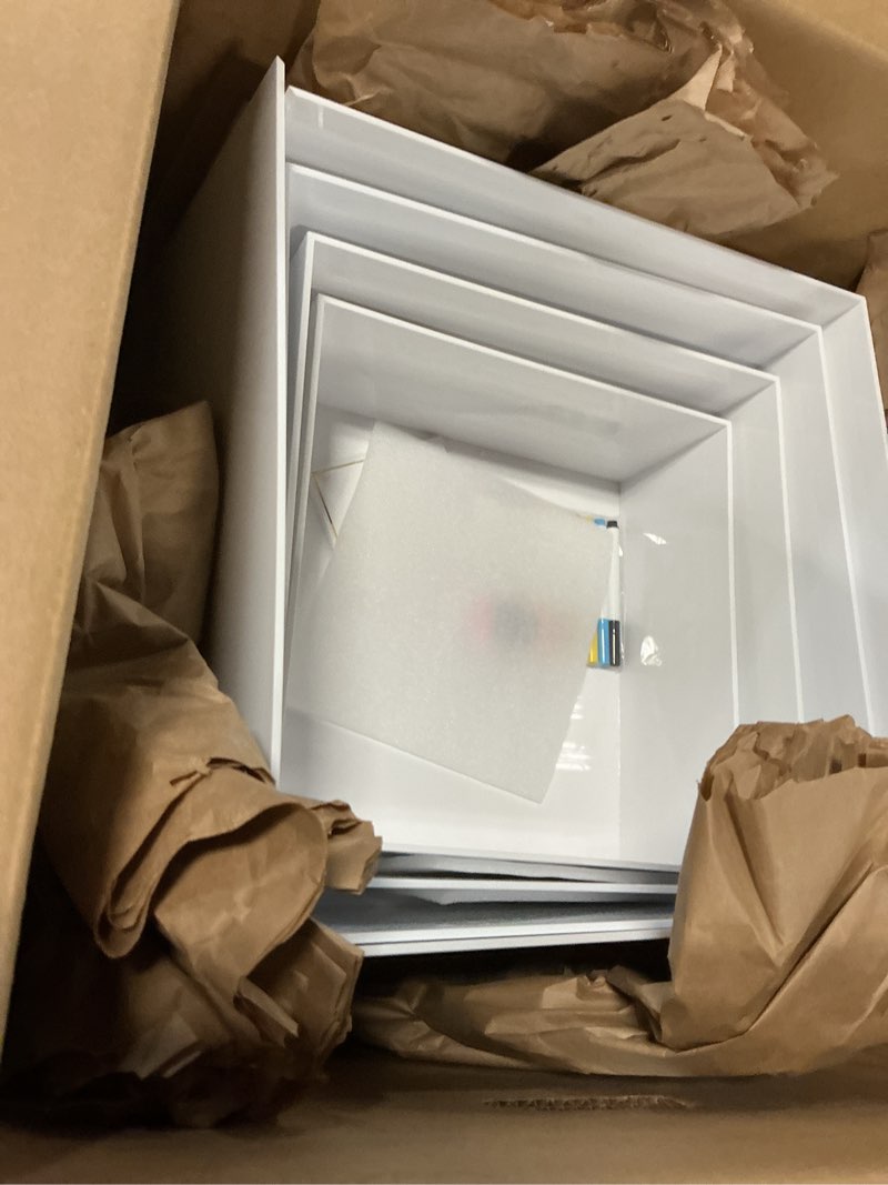 Condition photo showing Good Condition for 13.8" extra large white risers, large size acrylic cube display nesting risers, food risers for buffet table, white risers for catering dessert collectibles jewelry figures show