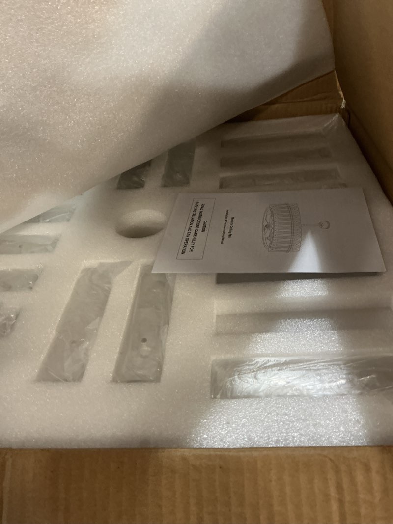 Condition photo showing Good Condition for 20.7" Modern Crystal Ceiling Fan with Light and Remote,Low Profile Flush Mount Ceiling Fan Gold Chandelier Ceiling Fans 6 Speeds and Timer Fandelier for Living Room Bedroom 6003-Gold