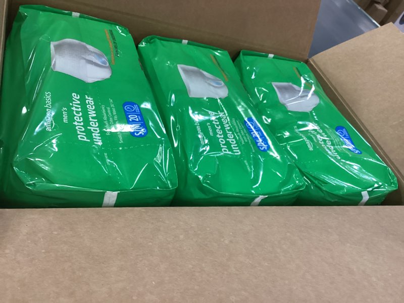 Condition photo showing New/Like New for Amazon Basics Incontinence Underwear for Men, Maximum Absorbency, Small/Medium, 60 Count (3 Packs of
