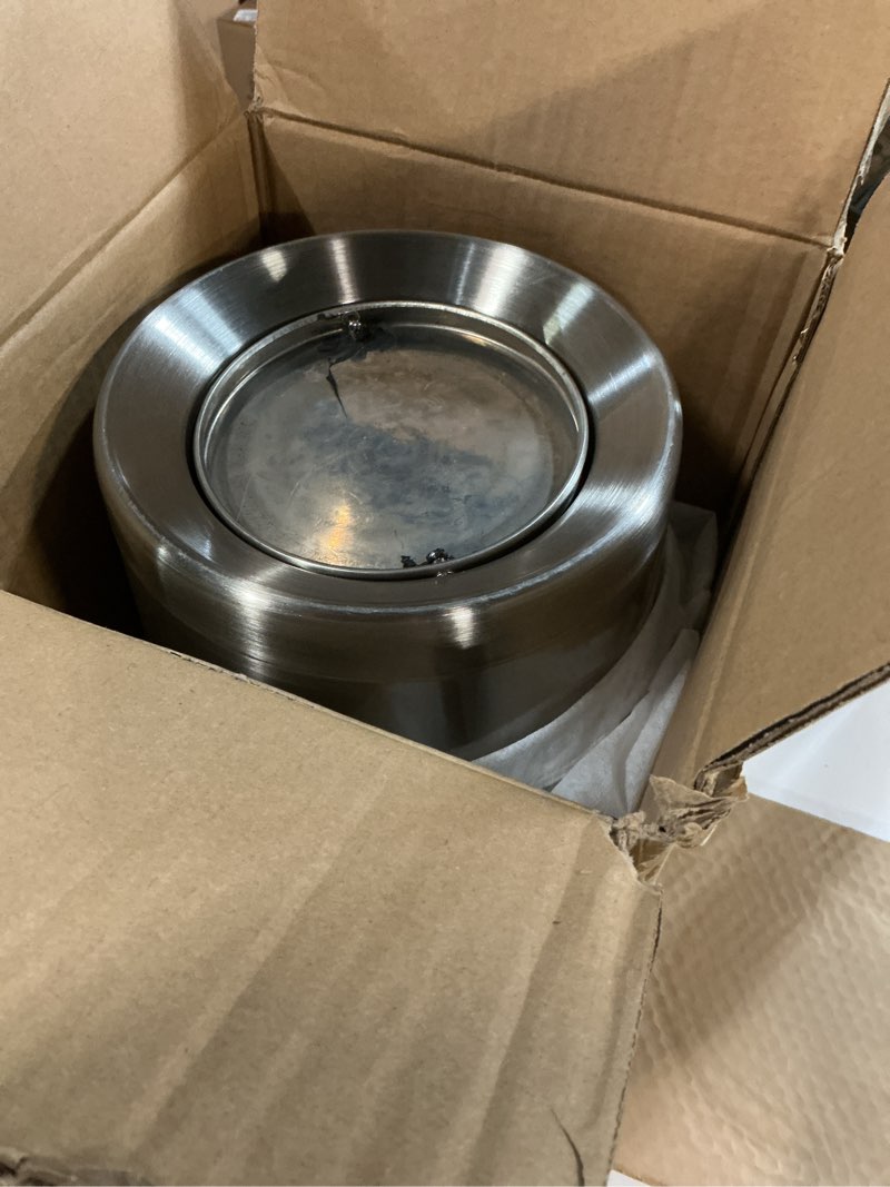 Condition photo showing Good Condition for 2.6Gallen Brushed Nickel Bathroom Trash Can with Lid, Stainless Steel Garbage Can with Flipping Lid,for Bathroom, Kitchen,Living Room,Bedroom,Hotel (Silver)