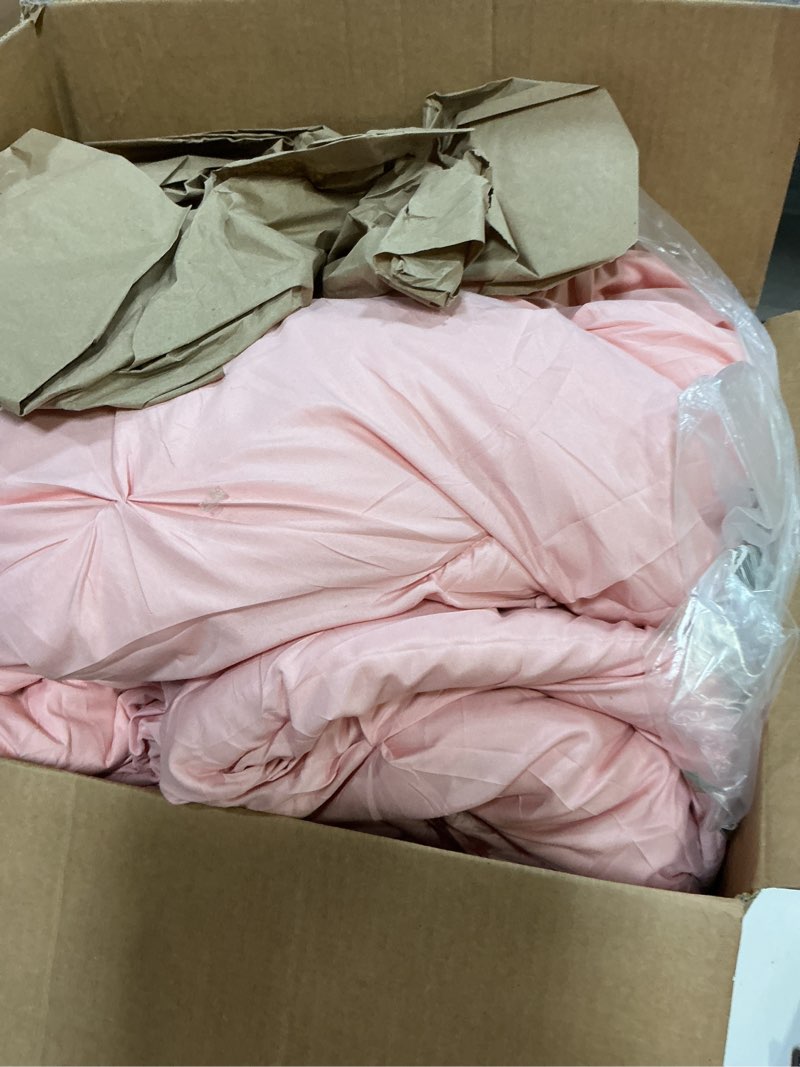 Condition photo showing As Is for Incomplete missing piece) Bedsure Full Comforter Set Pink - Bed in a Bag Full Size Bedding Set 7 Pieces, GentleSoft™ Pintuck Bed Set Gift for Family, Pinch Pleat All Season Comforter with Sheets, Pillowcases & Shams Full 18 - Pink