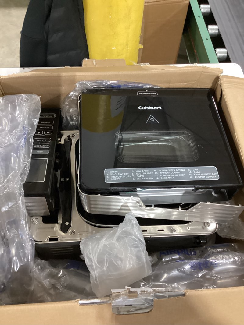 Condition photo showing As Is for Cuisinart Bread Maker Machine, Stainless Steel Convection Bread Machine with 16 Menu Options, 3 Loaf Sizes Up to 2 Lb., 3 Crust Colors, Includes Measuring Cup, Spoon & Kneading Hook, CBK-210 Convection Machine