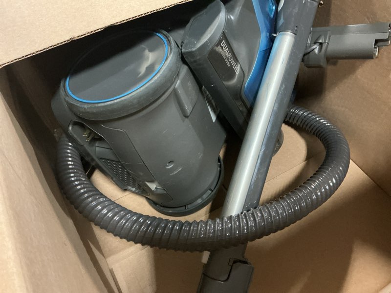Condition photo showing As Is for kenmore bc3005 pet friendly lightweight bagged canister vacuum cleaner with extended telescoping wand, hepa, 2 motors, retractable cord, and 4 cleaning tools, blue
