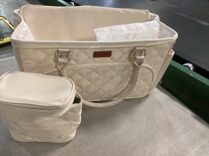 Diaper Bag Tote with Dividers, Zipper, Top Cover and Strap, Larger Size with insulated storage bag - Beige