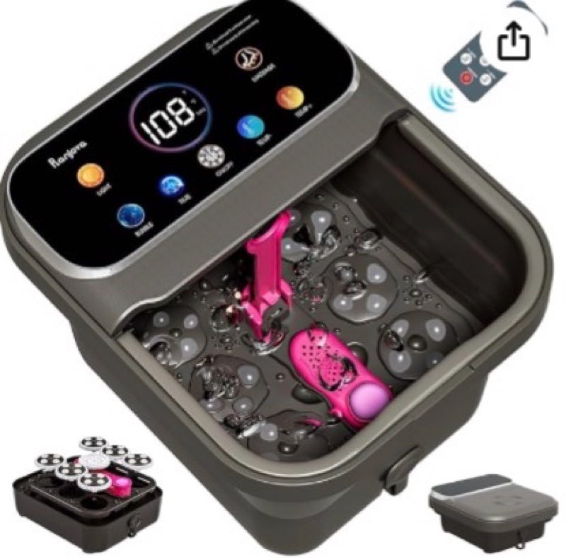 foot spa electric rotary massage, with touchscreen pro color display, collapsible foot bath with hea