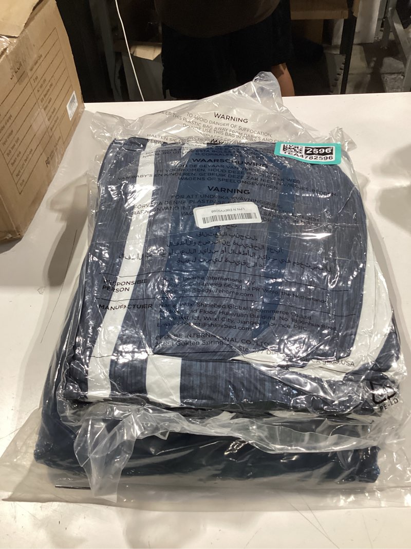 Condition photo showing Good Condition for bedsure twin comforter set 5 pieces, blue striped bedding set for all seasons, reversible, cationic dyeing bed in a bag with comforter, sheets, pillowcase & sham 05 - navy twin