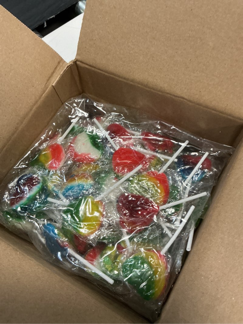 Condition photo showing New/Like New for (best by :2027/06/08)fruidles rainbow double heart lollipops, 5 pounds (bulk) double heart shaped flavored, individually wrapped 18 gram lollipop rainbow double heart 5 pounds (bulk)