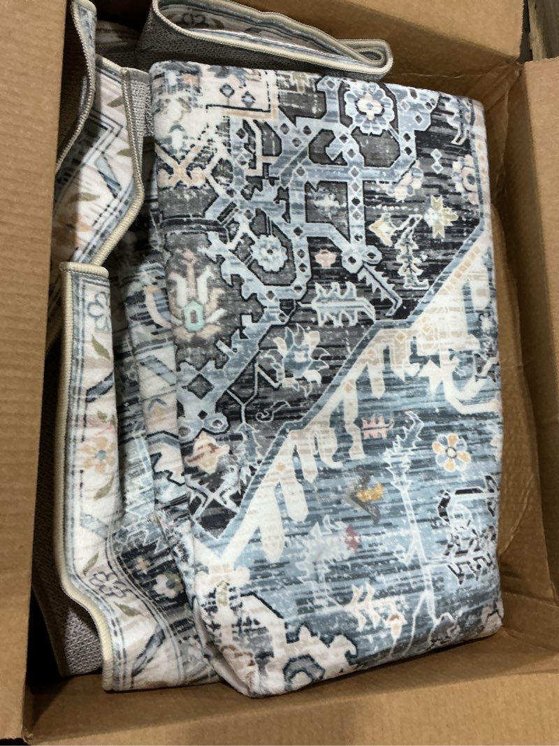 Condition photo showing Good Condition for Area Rug 4×6, Vintage Boho Rug,Ultra-Soft Low Pile, Washable, Non Slip,Stain Resistant Printed Carpet for Living Room Bedrooms Playroom Office Kitchen, Light Blue Light Blue 4' x 6' (Rectangular)