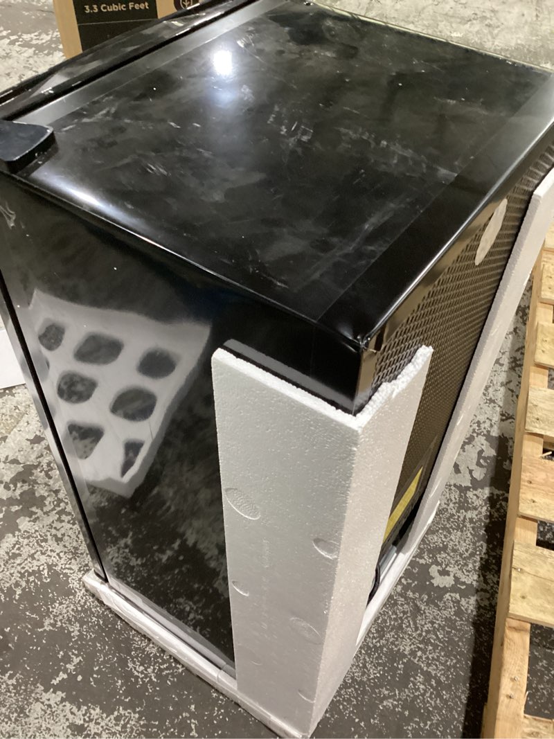 Condition photo showing Good Condition for not tested midea merm33s1ast mini fridge, 3.3 cu.ft compact fridge with internal light, adjustable thermostat, reversible door, low noise for dorm, office, bedroom, stainless steel silver 3.3 cubic feet