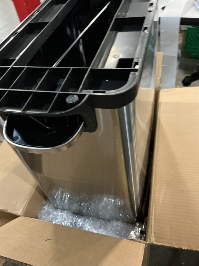 Condition photo showing Good Condition for songmics slim trash can, 13-gallon (50 l) garbage can for narrow spaces with soft-close lid, inner bucket, and step-on pedal, stainless steel, 15 trash bags included, silver ultb510e48 13 gal. silver