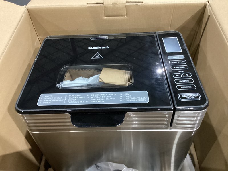 Condition photo showing Good Condition for Cuisinart Bread Maker Machine, Stainless Steel Convection Bread Machine with 16 Menu Options, 3 Loaf Sizes Up to 2 Lb., 3 Crust Colors, Includes Measuring Cup, Spoon & Kneading Hook, CBK-210 Convection Machine