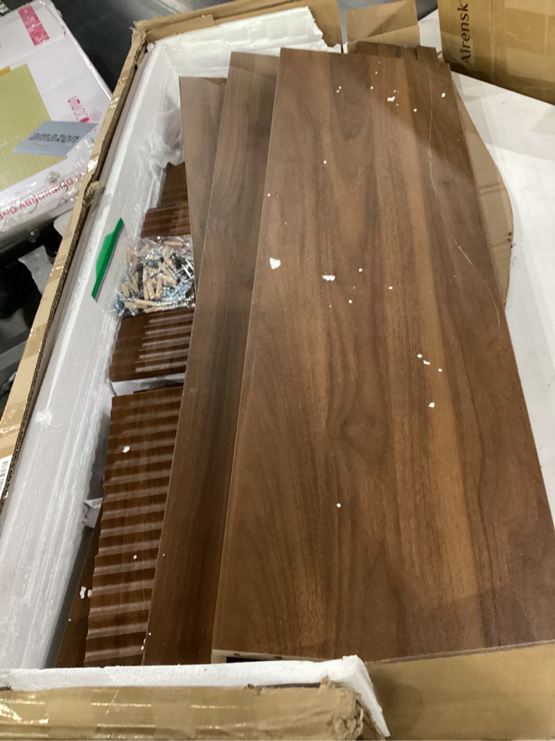 Condition photo showing As Is for incomplete, some pieces are scratched******nasonet fluted console table, wooden sofa table with storage and drawers, farmhouse behind couch table entryway table for entrance, hallway, living room, brown brown modern