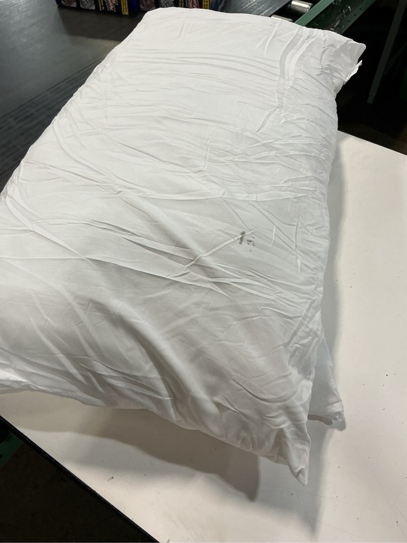 Condition photo showing As Is for amazon basics down-alternative pillows for stomach and back sleepers, soft density, 20 x 36 inches, 2-pack, white king (pack of 2) soft pillow