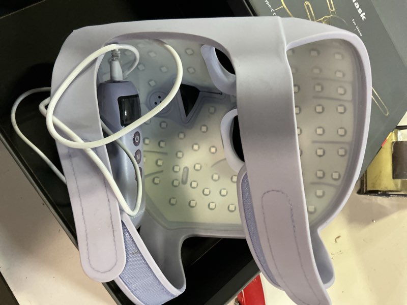 Condition photo showing As Is for medisana 3d red light therapy mask for face, 336 leds light therapy mask with 3 modes - nir 830nm, red 630nm, blue 415nm - cordless & rechargeable led face mask for home, skincare gifts (purple)