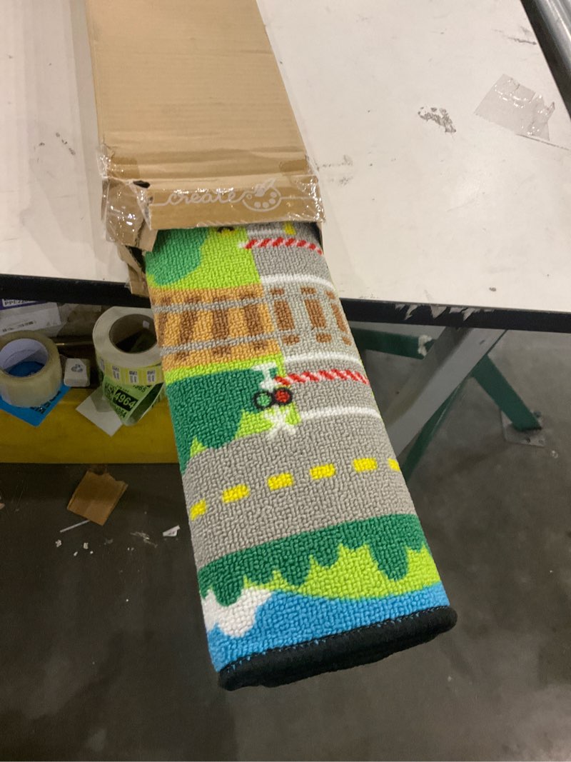 Condition photo showing Good Condition for Melissa & Doug Round The Rails Train Rug with 3 Linking Wooden Train Cars (39 x 36 inches)
