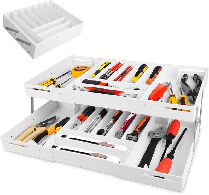 Hiitytin 2 Tier Extra Large and High Drawer Organizer, Expandable Smart Drawer Organizer, Desk Organ