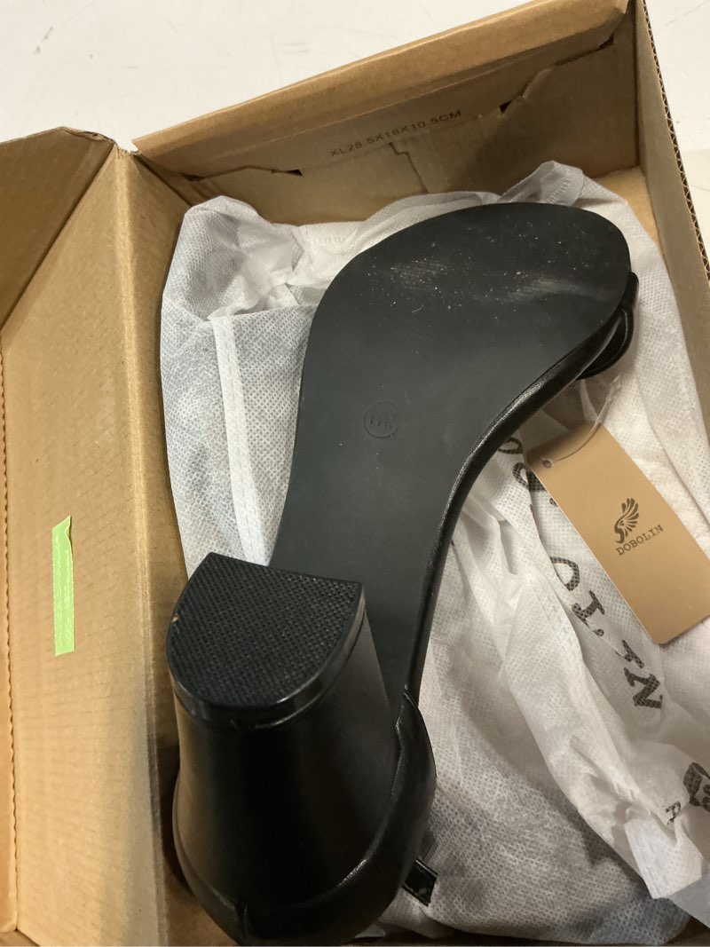 Condition photo showing As Is for women's heeled sandals open toe ankle strap 2.5-inch chunky heels dress shoes wide feet friendly 11 wide black
